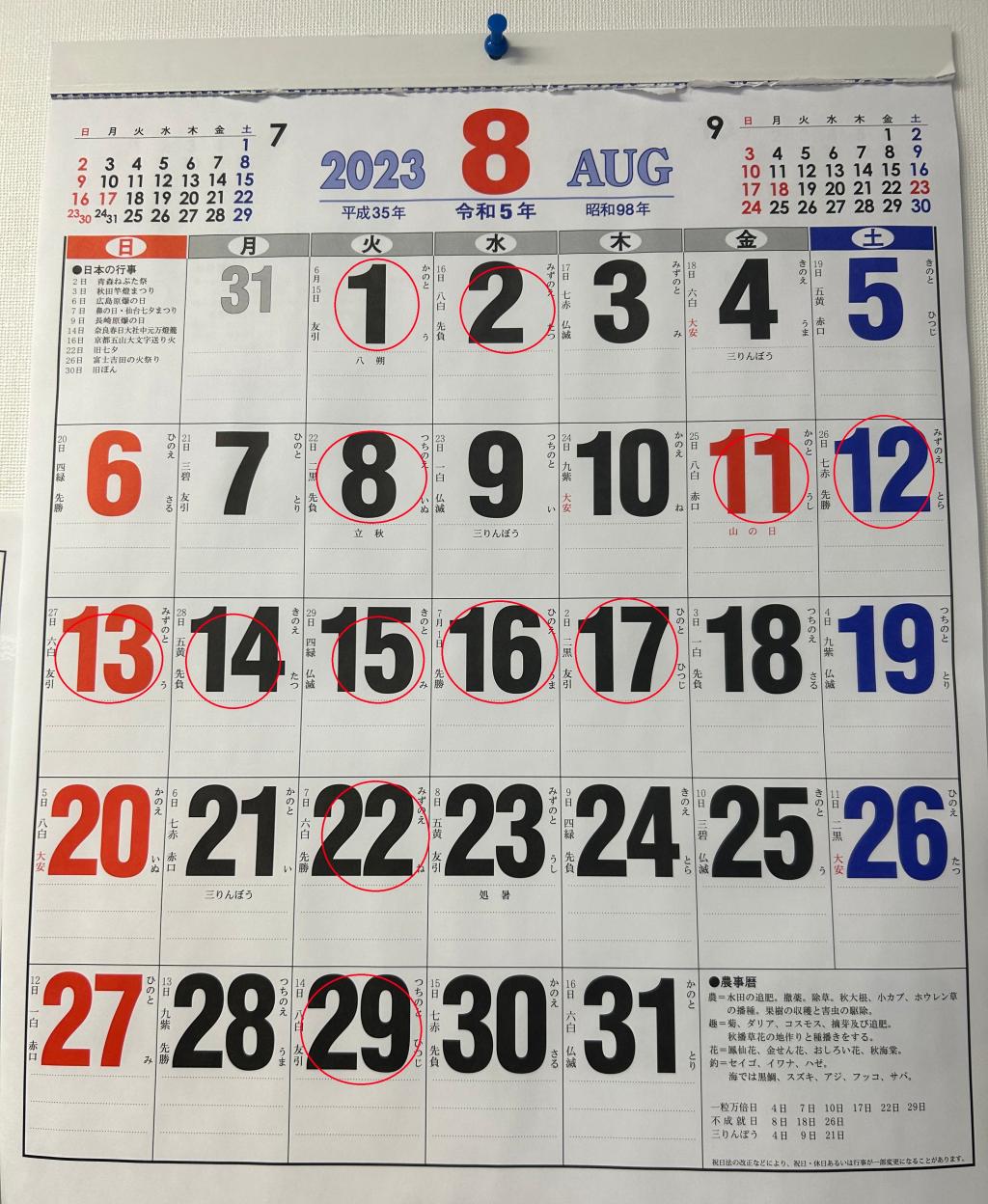 8月の定休日及び夏季長期連休のご案内